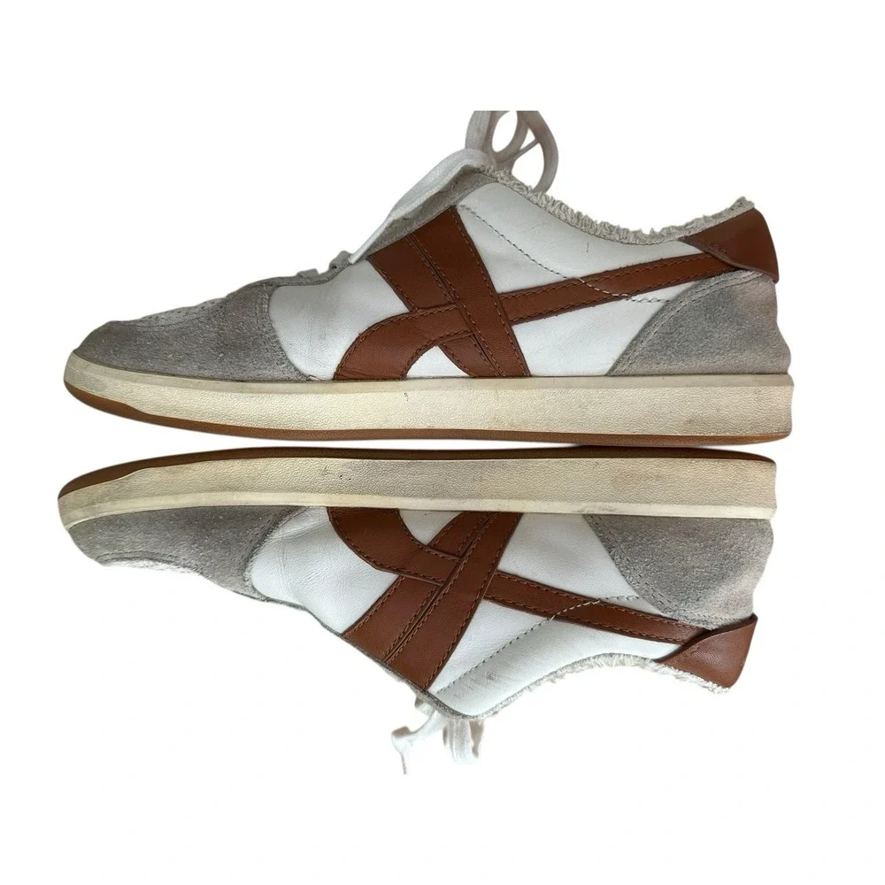 Tory‎ Burch Hank Court Sneakers Women Size 8.5 Brown Cream Lace Up Logo #S103-1